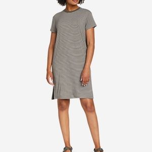 Eddie Bauer t-shirt dress grey white striped short sleeves XL